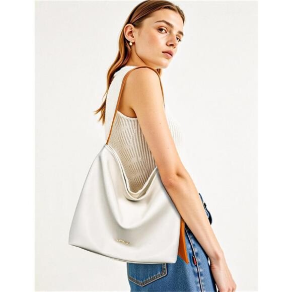 Women Shoulder Handbags with Small Pocket Beige - Picture 2 of 6